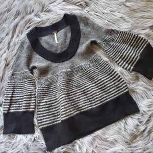 Free people knit blouse black and grey striped